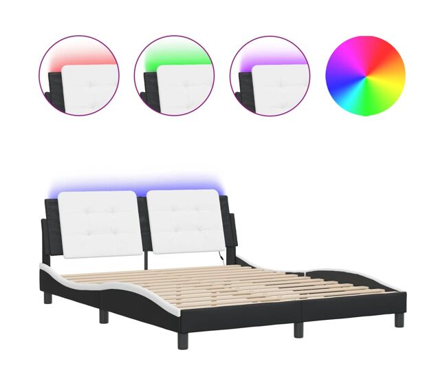 Estrutura de cama de casal moderno com led sem colchão zadar 160x200cm preto/branco