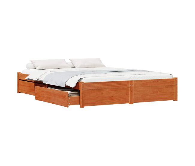 Estrutura da cama de casal moderno com gaveta - marrom cera 150 x 200 cm