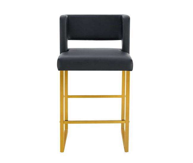 Bancos de bar 2 unidades - estilo nórdico, design quadrado, pernas metálicas douradas - preto+dourado