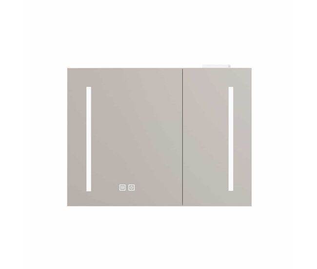 Armário com espelho e luz led de 80 cm - com espaço de arrumação, para montagem na parede, multiusos para casa de banho, sala e quarto - blanc