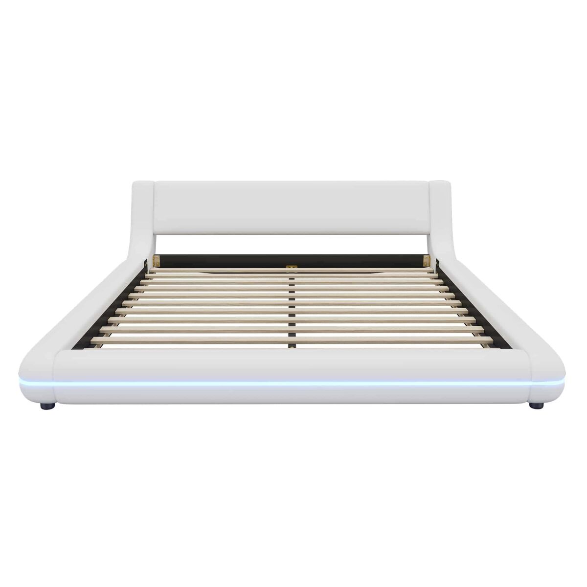 Cama baixa 160x200 cm - pu, led ambiente, design moderno - branco