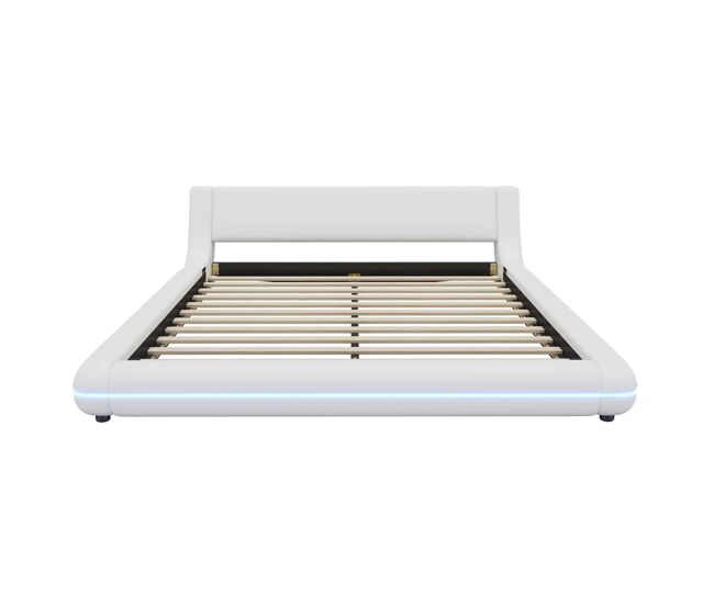 Cama baixa 160x200 cm - pu, led ambiente, design moderno - branco