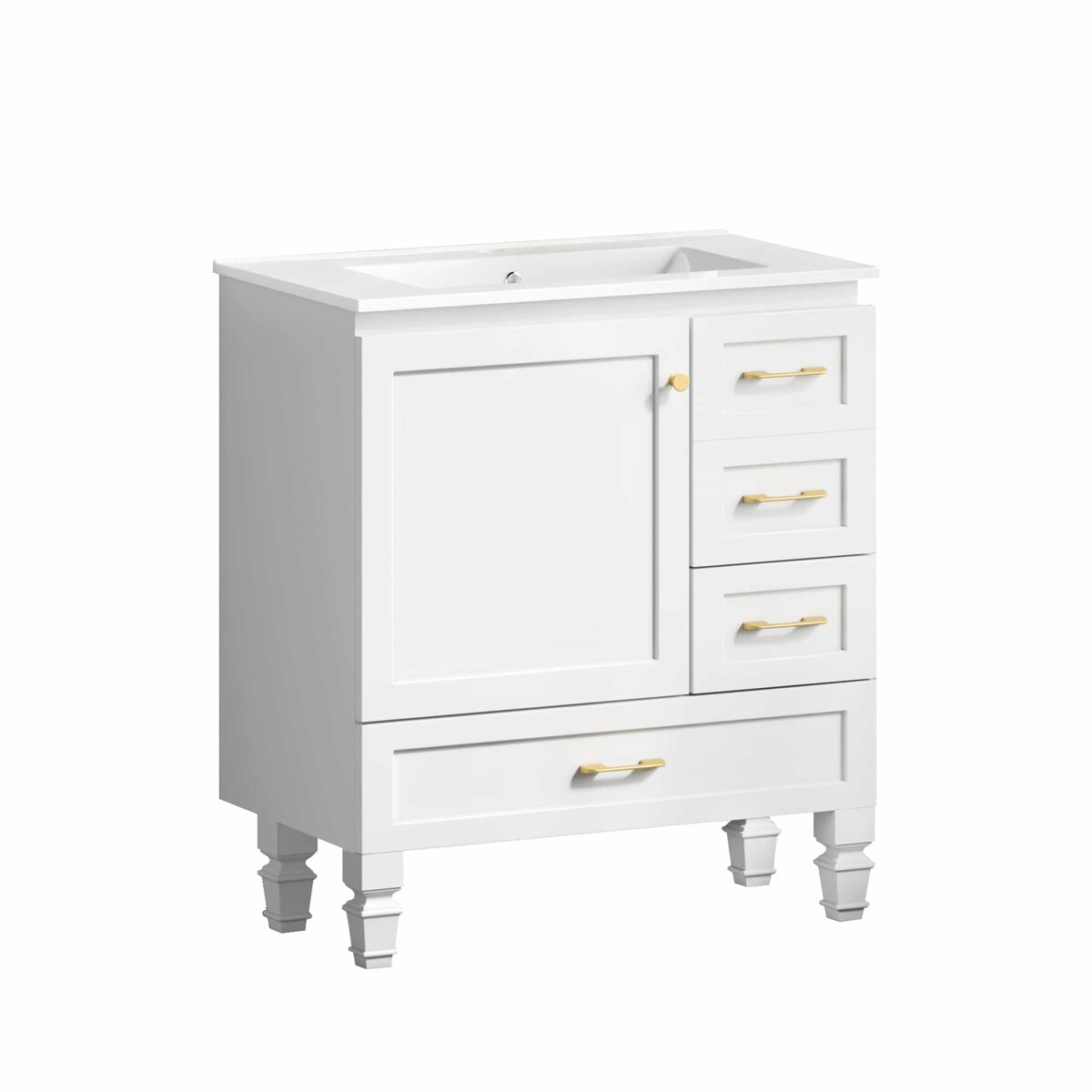 Móvel de casa de banho de 76 cm - amplo espaço de arrumação com 1 porta com fecho suave e 3 gavetas - blanc