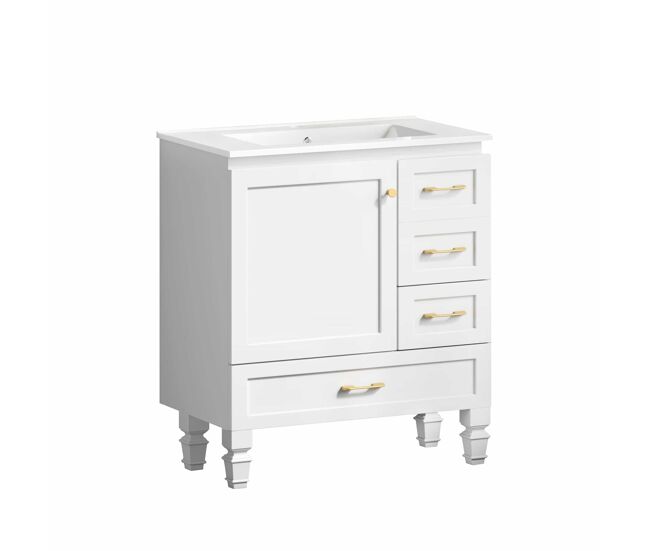 Móvel de casa de banho de 76 cm - amplo espaço de arrumação com 1 porta com fecho suave e 3 gavetas - blanc