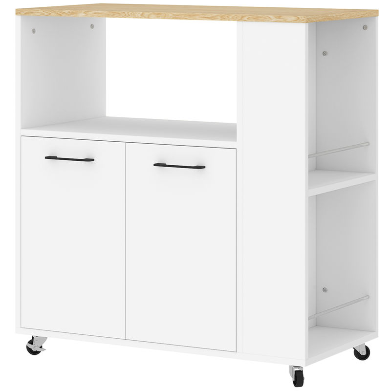 Homcom carrinho auxiliar com rodas carrinho de cozinha com 2 portas étagère ajustável porta-especiarias para sala de jantar 75x40x80,5 cm blanc