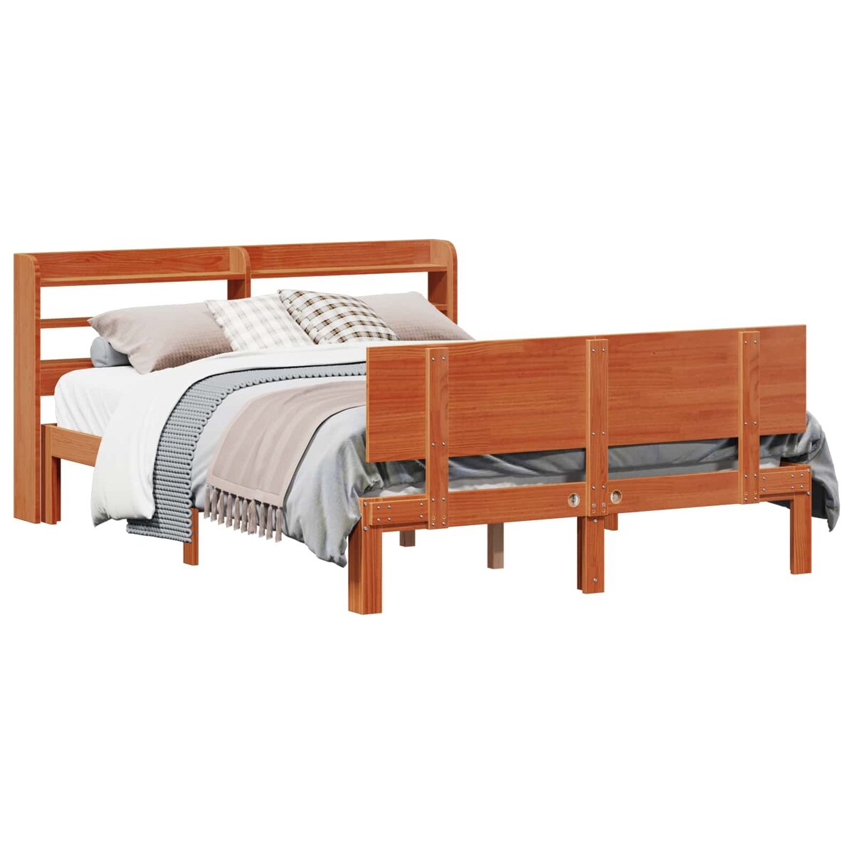 Estrutura da cama de casal simple 2 pcs marrom cera madeira de pinho sólido