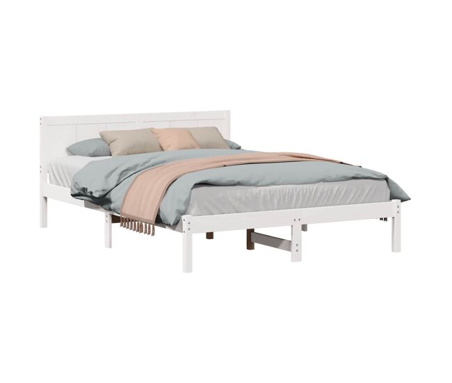 Estrutura de cama de casal simple - branco 160 x 200 cm madeira de pinho maciça