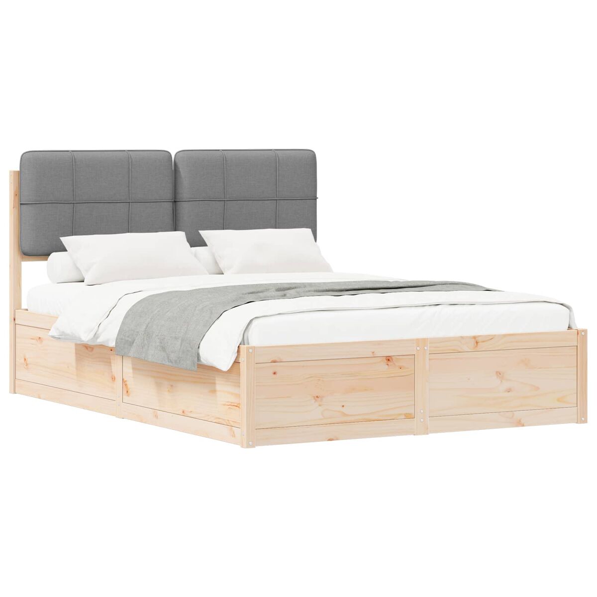 Estrutura de cama de casal moderno com cabeceira estofada cinzento-claro