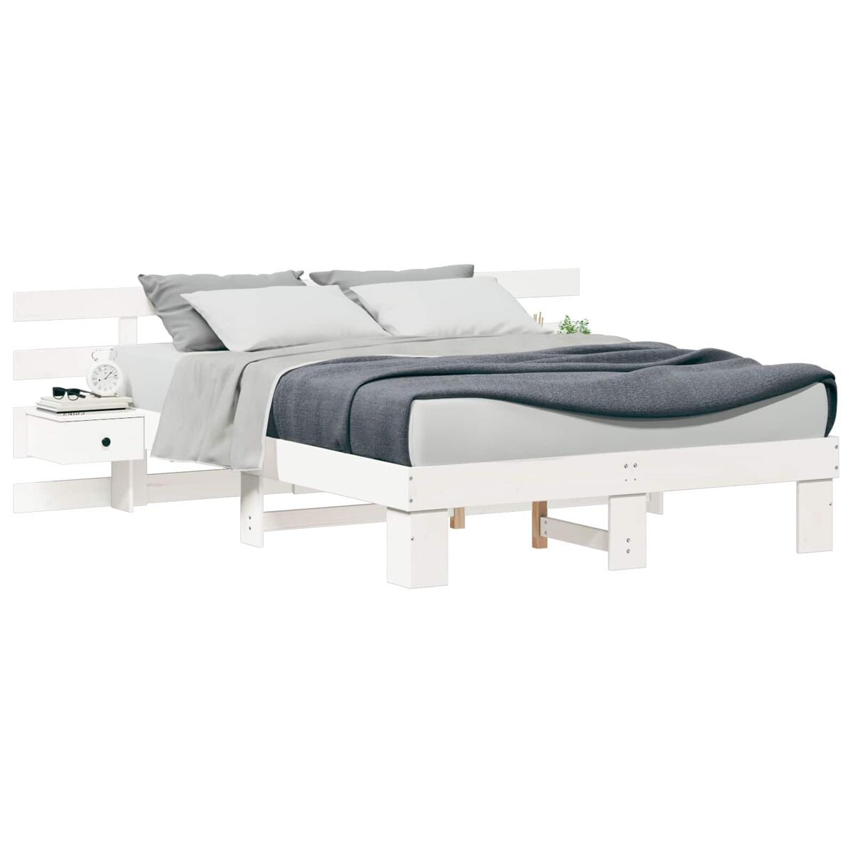 Estrutura da cama de casal simple com cabeceira branco 140 x 200 cm