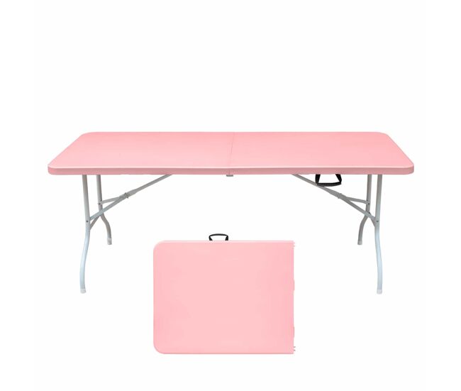 Mesa dobrável portátil de 180 cm - resistente, multifuncional, com alça, capacidade de 135 kg - rosa