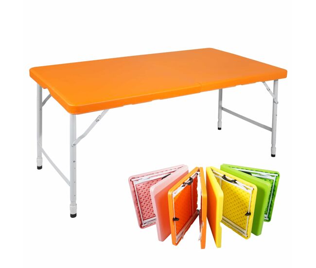 Mesa dobrável de 125 cm - resistente, ajustável, multifuncional - laranja