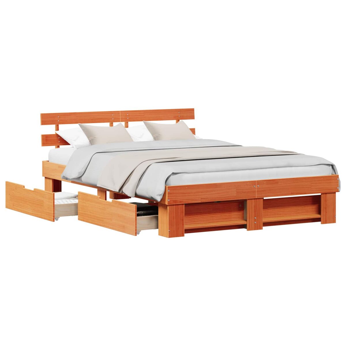 Estrutura de cama de casal simple com cabeceira - marrom cera 160 x 200 cm