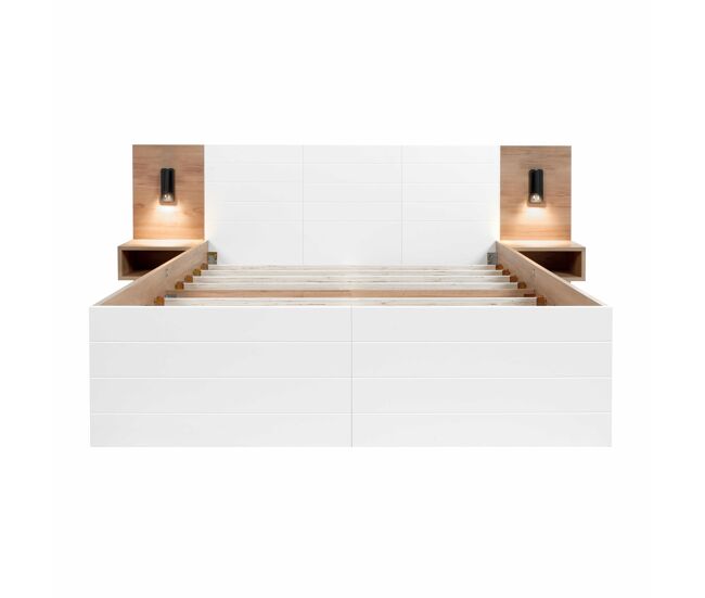 Cama de casal 160x200cm - com 2 gavetas, cabeceira com luz de leitura e função de carregamento usb, incl. 2 mesas de cabeceira, estrutura e estrado -