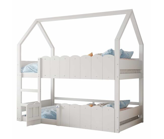 Beliche infantil 90x200 cm - design em forma de casa com grades de segurança - branco