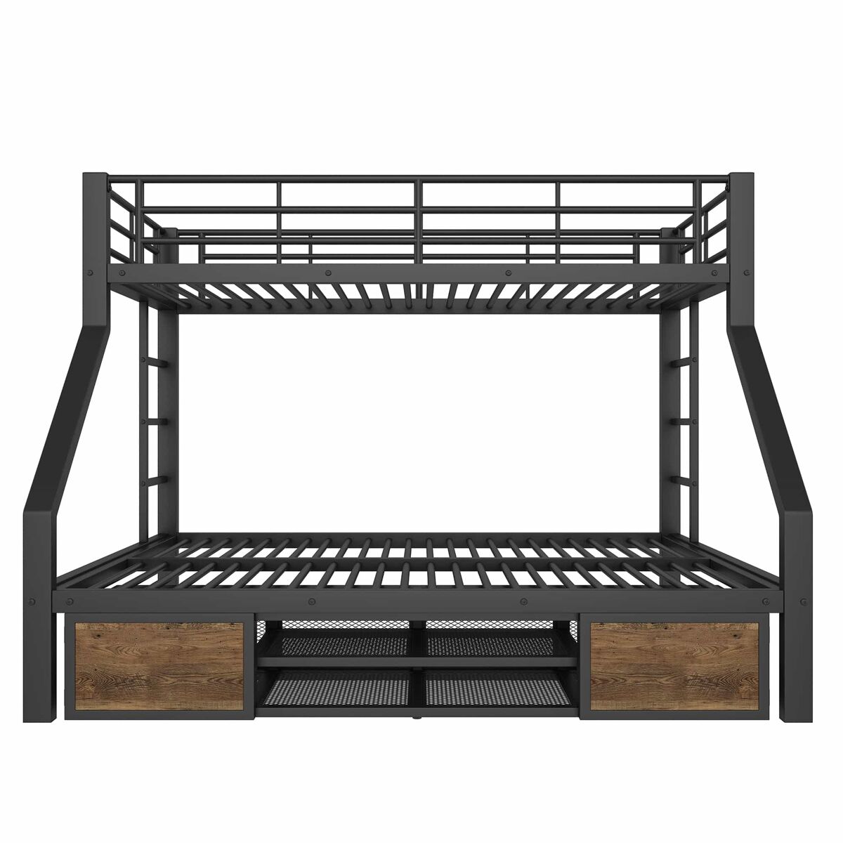 Beliche 90x200 cm + 140x200 cm - cama infantil com sapateira, prateleiras, grades, escada, certificada en747 - preto