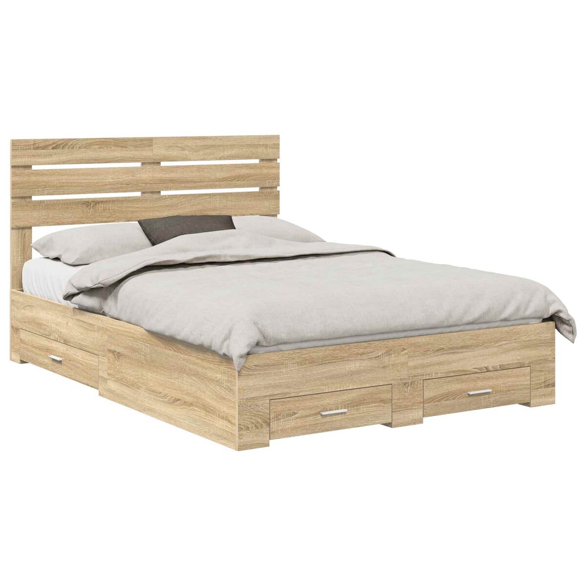 Estrutura da cama de casal moderno para adultos com gaveta com cabeceira madeira processada
