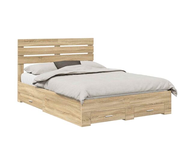 Estrutura da cama de casal moderno para adultos com gaveta com cabeceira madeira processada