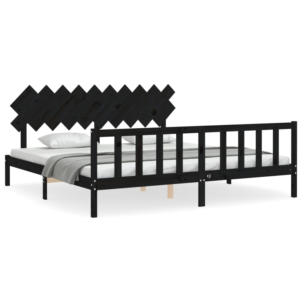 Estrutura de cama de casal moderno com cabeceira 200x200 cm madeira maciça preto