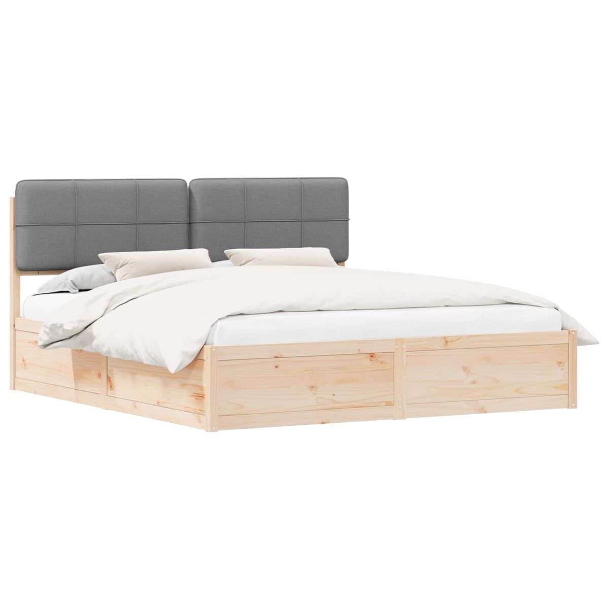 Estrutura de cama de casal moderno com cabeceira estofada cinzento-claro