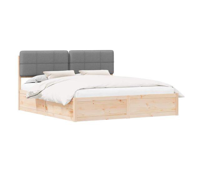 Estrutura de cama de casal moderno com cabeceira estofada cinzento-claro