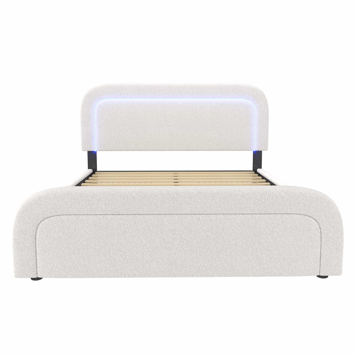 Cama de casal estofada 160x200 cm - com led, 4 gavetas, cabeceira ajustável e porta usb tipo c - branca