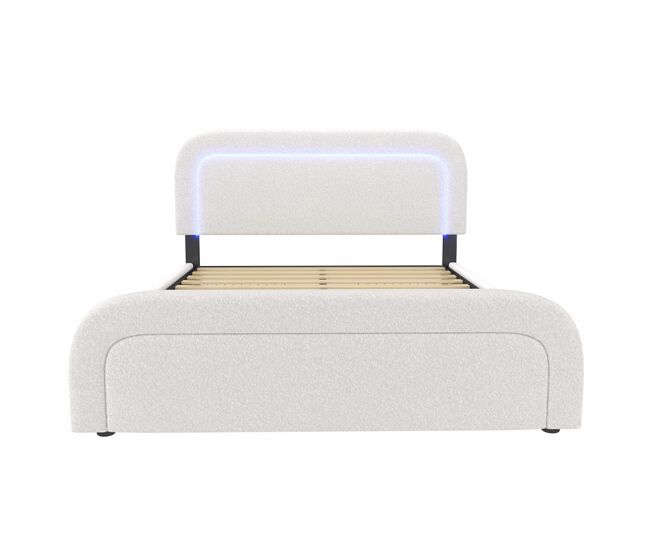 Cama de casal estofada 160x200 cm - com led, 4 gavetas, cabeceira ajustável e porta usb tipo c - branca