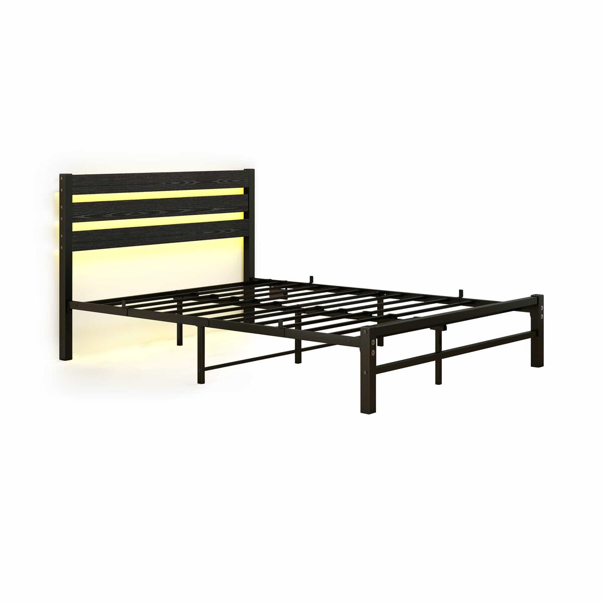 Cama metálica 140x200 cm - com cabeceira, led, porta-carregador usb, estrutura resistente, espaço de arrumação na parte inferior, sem colchão,