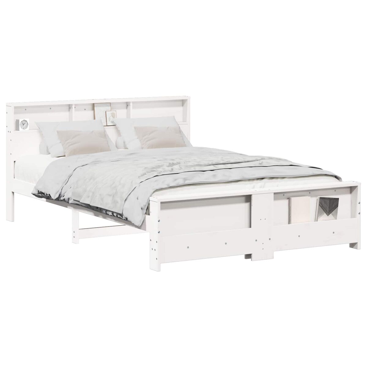 Estrutura de cama de casal simple - branco 140 x 200 cm madeira processada