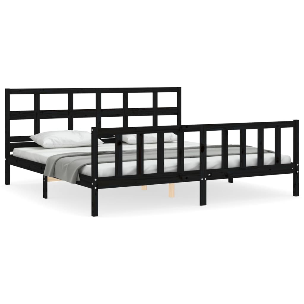 Estrutura de cama de casal moderno com cabeceira 200x200 cm madeira maciça preto