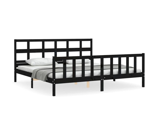 Estrutura de cama de casal moderno com cabeceira 200x200 cm madeira maciça preto