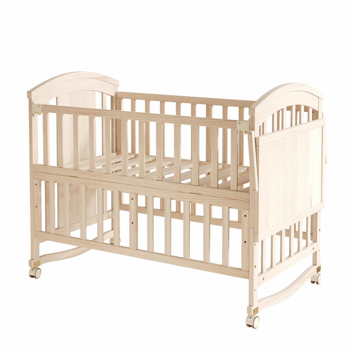 Berço de madeira multifuncional 120x60x95 cm (extensível até 40 cm) – com trocador, étagère dobrável, convertível em berço de co-leito, estrutura extensível, sem colchão – cor madeira natural