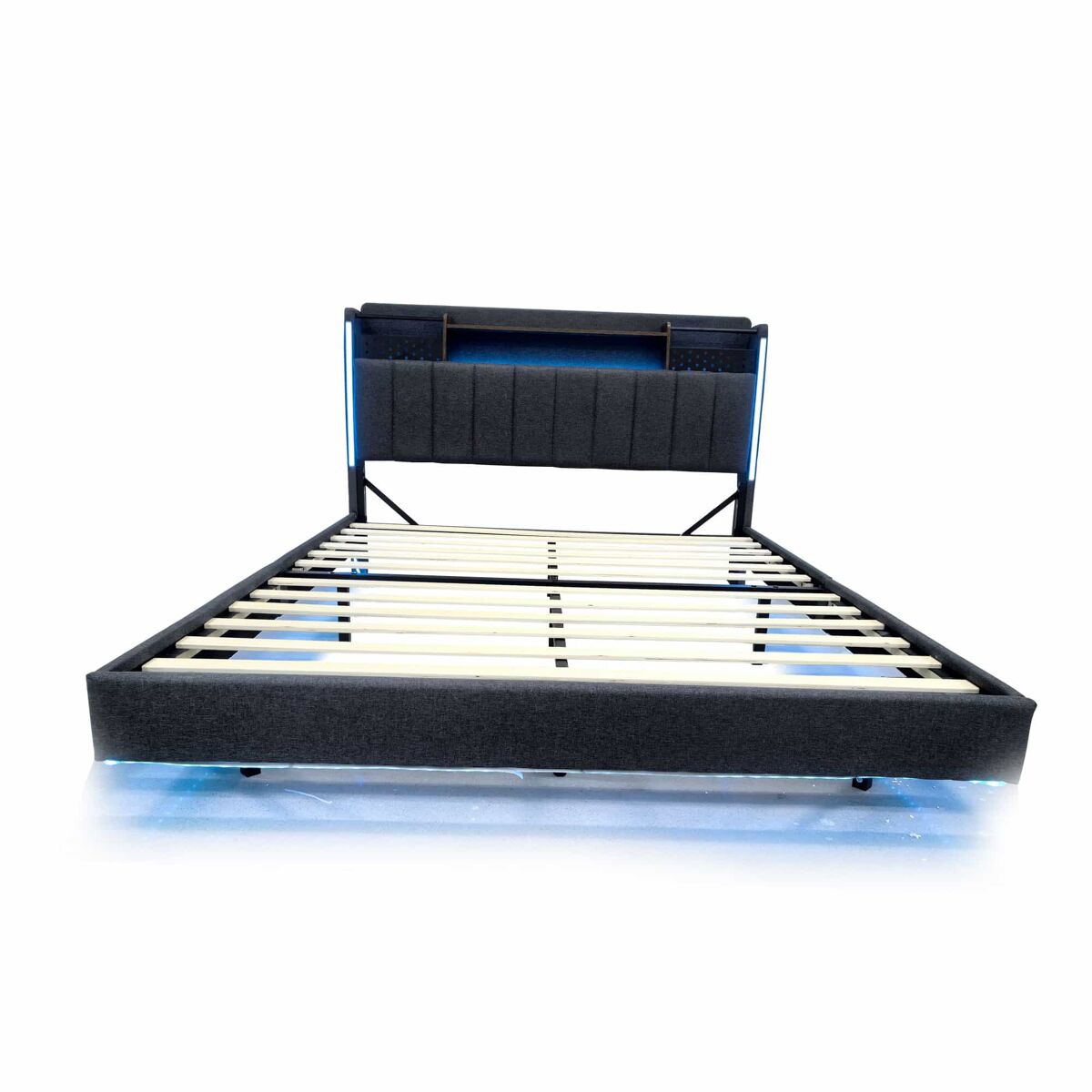Cama em tecido de linho 140x200 cm - com tomada usb e estrado - cinzento