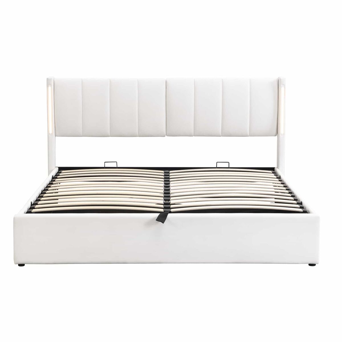 Cama estofada com led binaural 180x200 cm - cama hidráulica com espaço de arrumação, cabeceira ajustável, porta usb recarregável - blanc