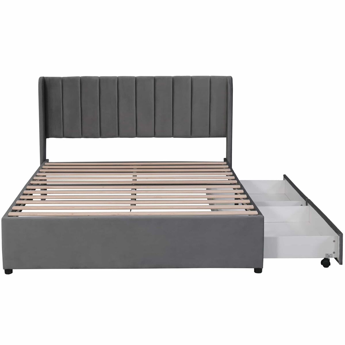 Cama 140x200cm com 2 gavetas - estofo em veludo - estilo moderno - cinzento
