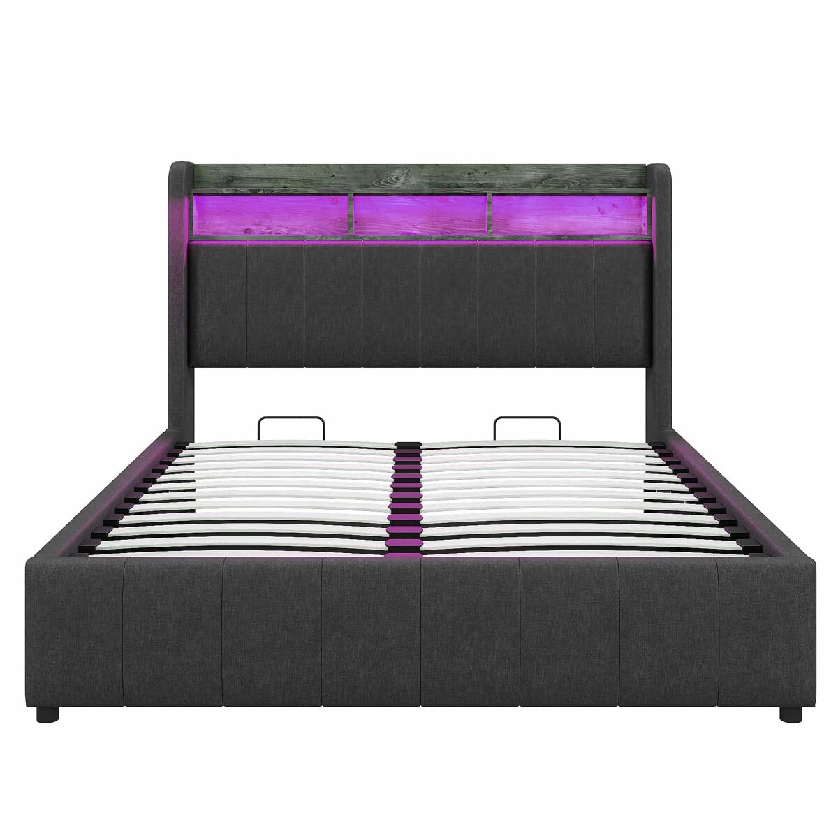 Cómoda estofada em linho 160x200 cm - com led + tomadas - cinzento