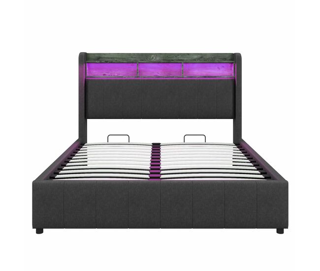 Cómoda estofada em linho 160x200 cm - com led + tomadas - cinzento