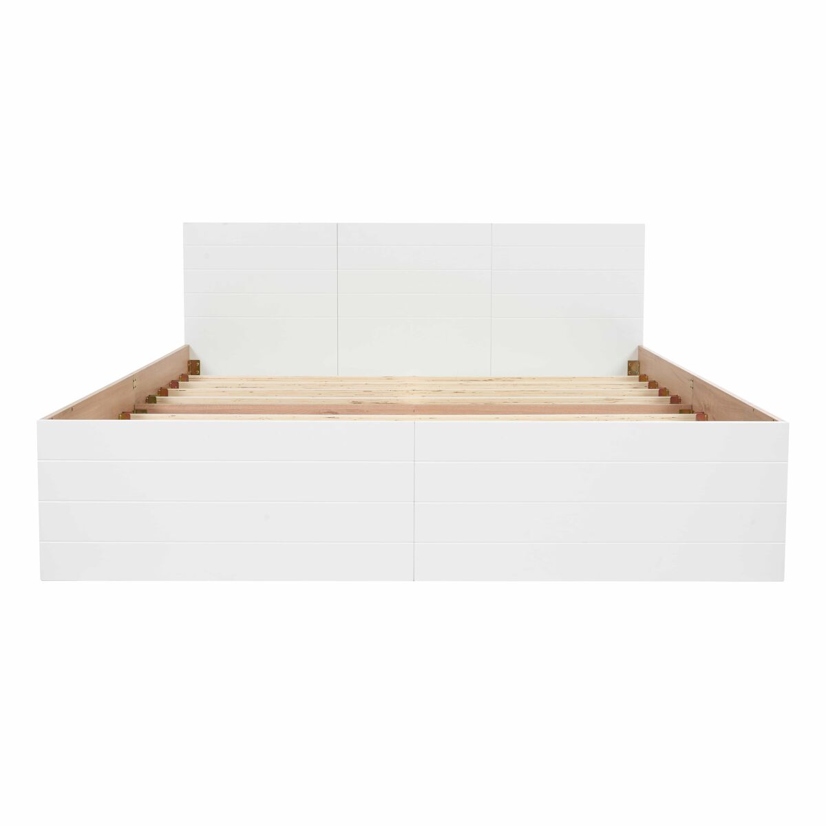 Cama de casal em madeira 180×200 cm - com 2 gavetas e estrado - branco e natural (colchão não incluído)