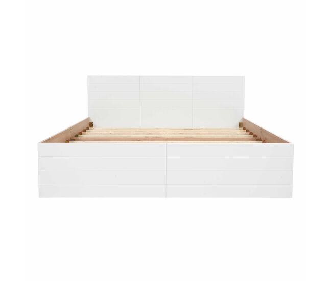 Cama de casal em madeira 180×200 cm - com 2 gavetas e estrado - branco e natural (colchão não incluído)