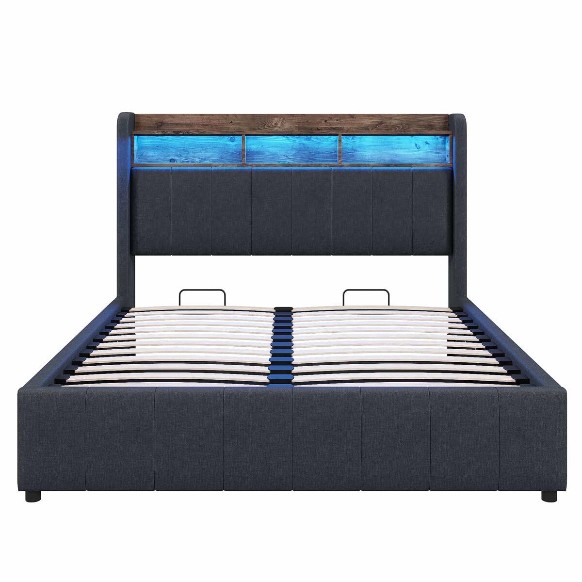 Cómoda estofada em linho 140x200 cm - com led + tomadas - cinzento