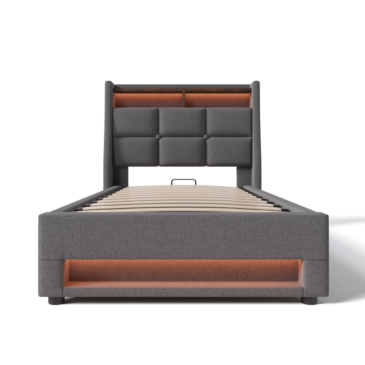 Cama para arrumação de roupa de cama 90x200 cm com led e portas usb - estrado de ripas - gris