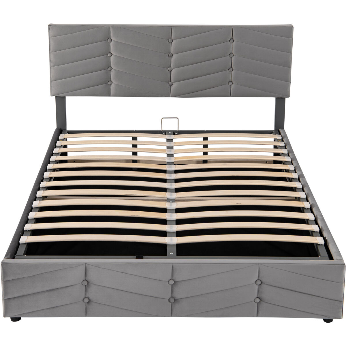 Cama de contentor em veludo com estrado de ripas + cabeceira regulável - 140x190cm - gris