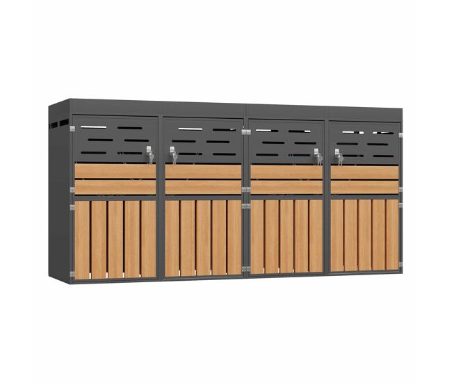 Armário exterior multifuncional – com vaso para plantas integrado, ventilação com lâminas, 4 compartimentos, estrutura em aço galvanizado e corrente