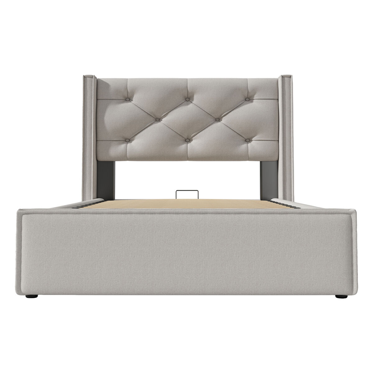 Cama contentora estofada 90x200 cm em tecido de algodão - com estrado de molas - cinzento claro