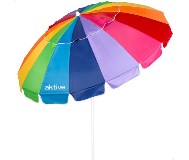 Aktive guarda-sol de praia com 16 varetas, 200 cm, multicolorido, inclinável, proteção uv50