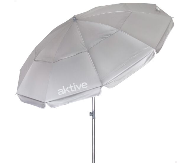 Aktive guarda-sol de praia com 10 varetas, 220 cm, gris, inclinável, proteção uv50