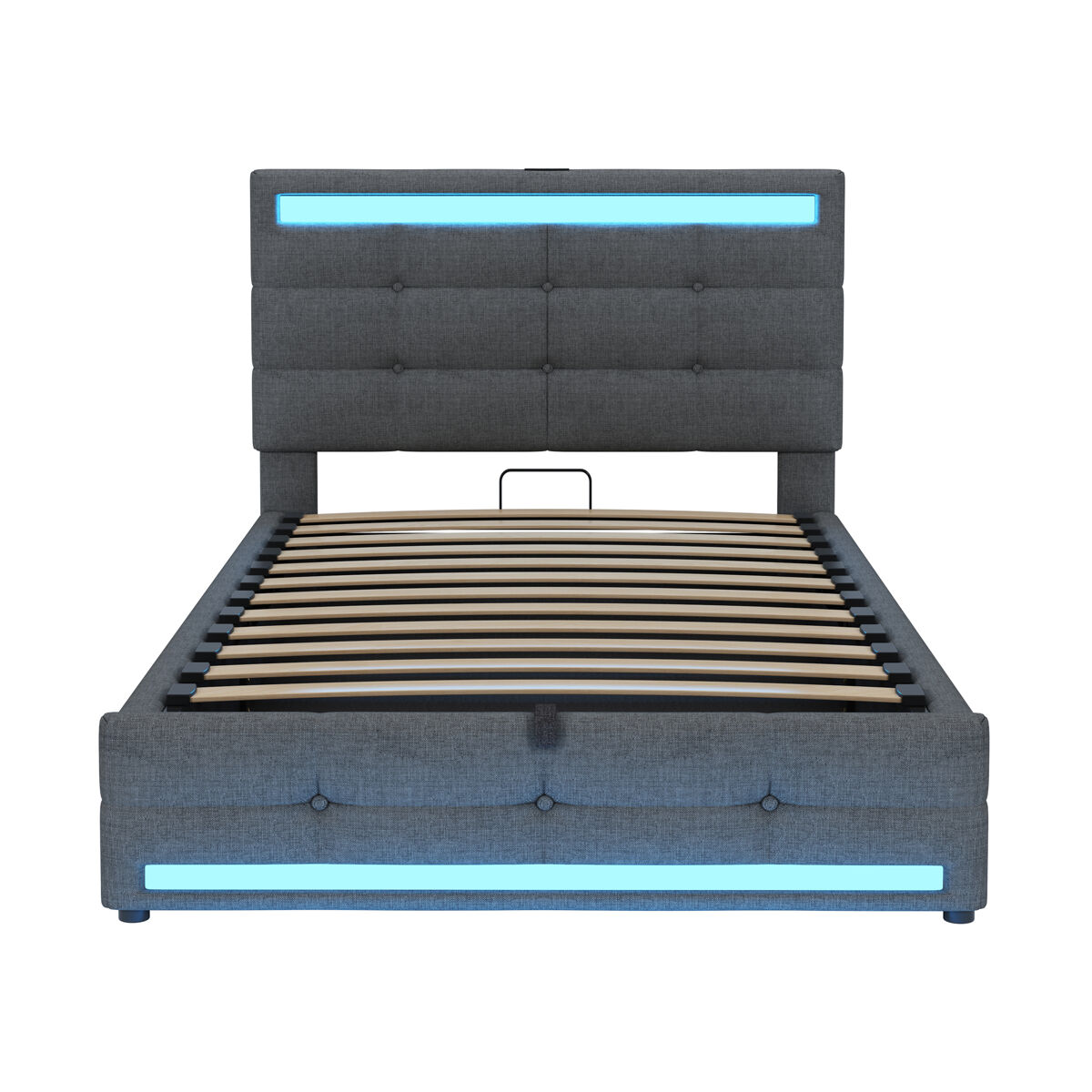 Cama estofada 90*200 - cama infantil com armazenamento hidráulico, usb e faixa led rgb - cinza