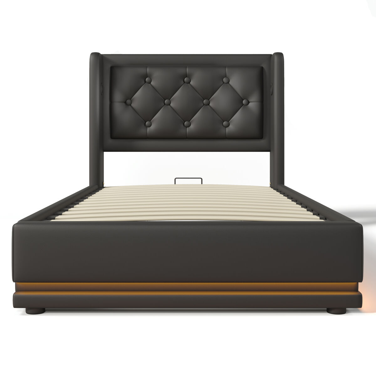 Sofá-cama estofado de 90 x 200 cm em imitação de pele - com função de carregamento e led ao pé da cama - noir