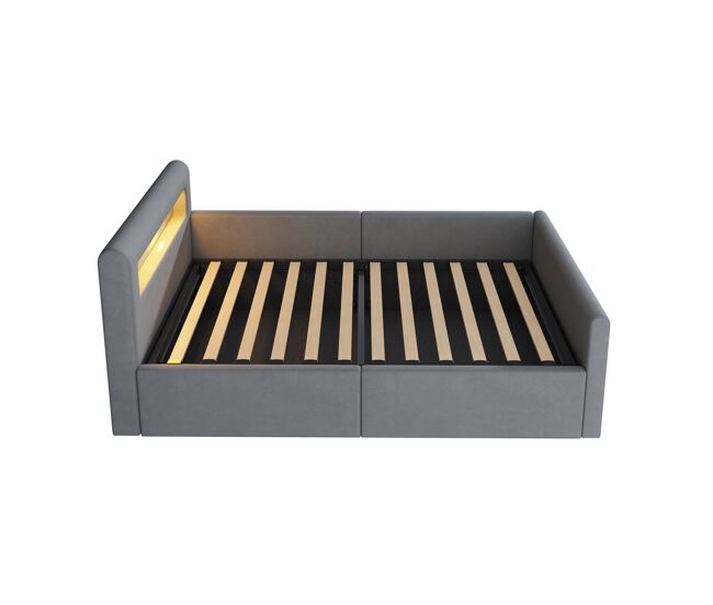 Cama infantil 90x200 cm - com luz led, luz noturna, porta usb, com prateleira, com armazenamento hidráulico, cama individual, para meninos e meninas,