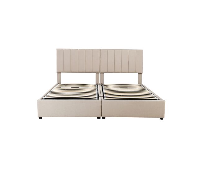 Cama canapé estofada em tecido de linho - 180x200cm - convertível em 2 camas individuais - bege