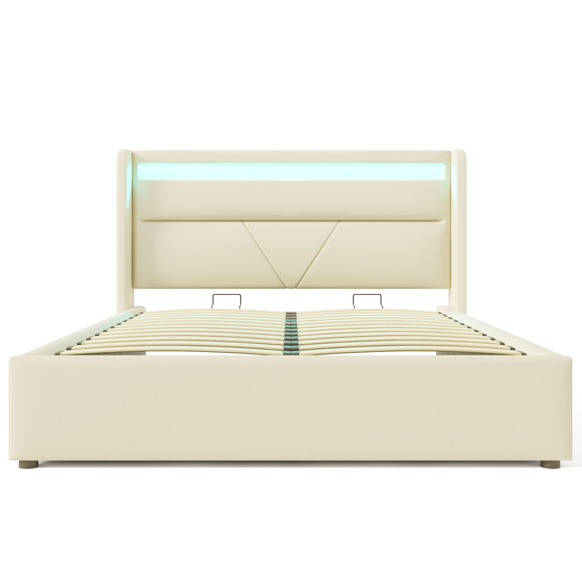 Cama estofada 140x200 - cama funcional com iluminação led e base hidráulica - blanc